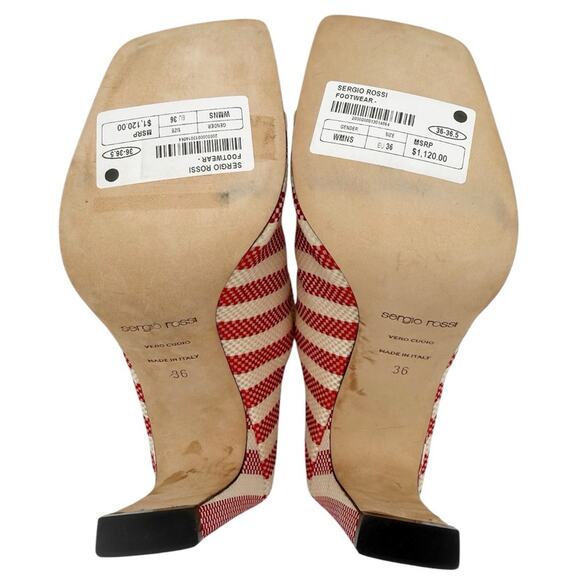 Sergio Rossi SR1 Red Stripe Canvas Mule Block Heel Slide Sandals Size EU 36 US 6 - Picture 9 of 13
